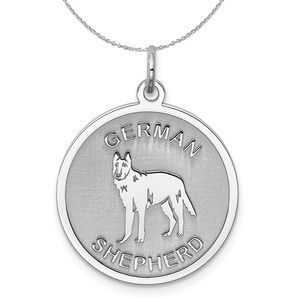 Sterling Silver Laser Etched German Shepherd Dog 19mm Necklace - 20 In